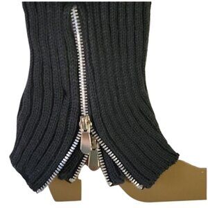 Half Zip Charcoal Ribbed Knit Sweater Leg Warmers, OS